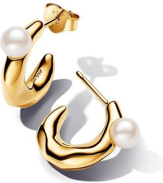 Pandora Treated Freshwater Cultured Pearl & Organically Shaped 14k gold plating Hoop Earrings