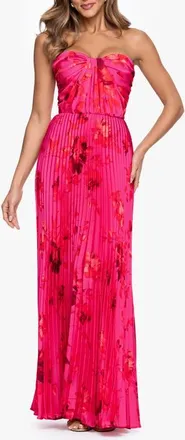 Betsy & Adam Pleated Strapless Gown in Fush/poppy at Nordstrom, Size 12