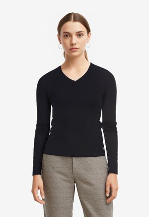 Boss Orange by Hugo Boss Strickpullover BOSS ORANGE Fardella Premium Damenmode, Damen, Gr. XS, blau (dunkelblau 408), Strick, Obermaterial: 100% Baumwolle, unifarben, V-Aussch