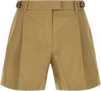 Burberry Check Trim Cotton Poplin Shorts - Dames - Bermuda - Beige - 3XS - Katoen - Korte Broeken