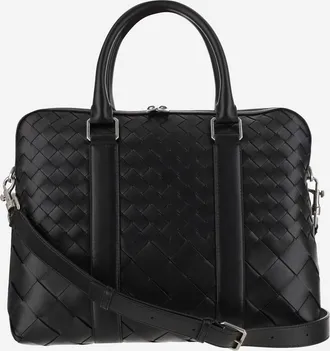 Bottega Veneta Mens Slim Intrecciato Business Bag Black Calfskin Shoulder