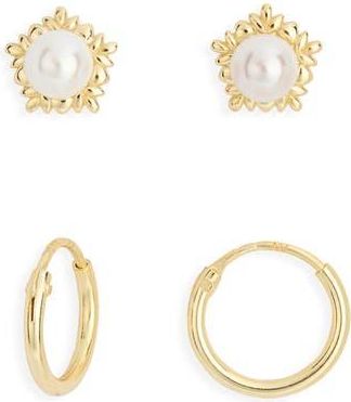 Argento Vivo Set of 2 Faux Pearl Stud & Hoop Earrings in Gold at Nordstrom Rack