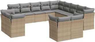 vidaXL Set Sof&aacute;s De Jard&iacute;n Con Cojines 13 Pzas Rat&aacute;n Sint&eacute;tico Beige Vidaxl