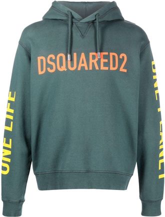 Dsquared2 slogan-print cotton hoodie - men - Cotton - S - Green