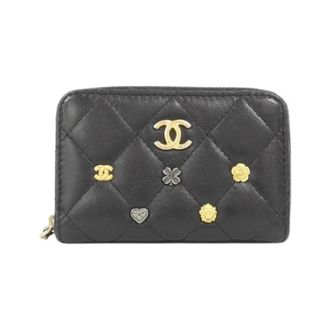 Chanel Pre-owned Wallets, female, Black, Size: ONE SIZE Pre-owned Lambskin Coin Case