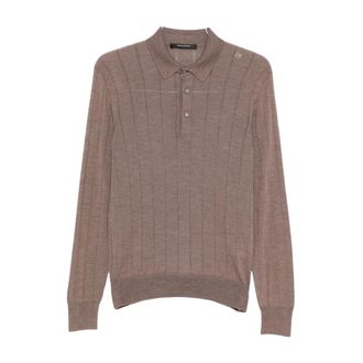Tagliatore Polo Shirts, male, Brown, Size: L Ribbed Polo Shirt