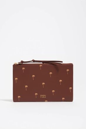 Bimba & Lola Large Leather Palms Make-Up Case in Nut at Nordstrom