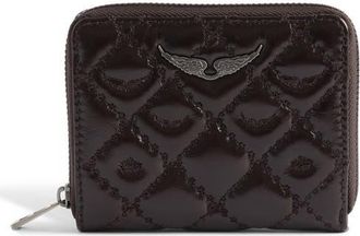Zadig&Voltaire Mini Vintage Monogram Quilted Leather Zip Around Card Case in Brownie at Nordstrom