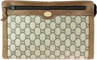 Gucci Pre-owned Clutches, male, Beige, Size: ONE SIZE Pre-owned GG Supreme Canvas Clutch Bag