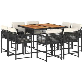 vidaXL Set De Comedor De Jard&iacute;n 9 Pzas Y Cojines Rat&aacute;n Sint&eacute;tico Negro Vidaxl