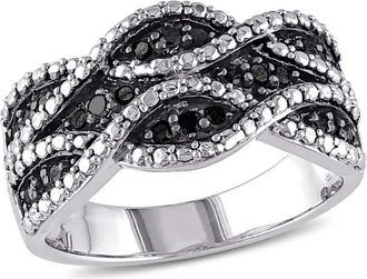 Amour 1/4 CT TW Black Diamond Double Twist Ring In Sterling Silver with Black Rhodium