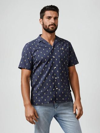 Stone Rose Seersucker Pineapple Print Resort SS Button-Up Shirt in Dark Navy at Nordstrom, Size Xx-Large