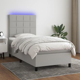 vidaXL Vidaxl - Cama Box Spring Colch&oacute;n Y Luces Led Tela Gris Claro 100x200 Cm