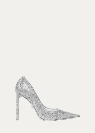 Gucci 110mm Crystal Embellished Metallic Leather Pumps