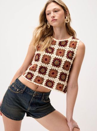Twik Womens Floral crochet sweater vest