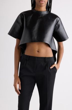 Balenciaga High-Low Leather T-Shirt in 1000 Black at Nordstrom, Size 8 Us