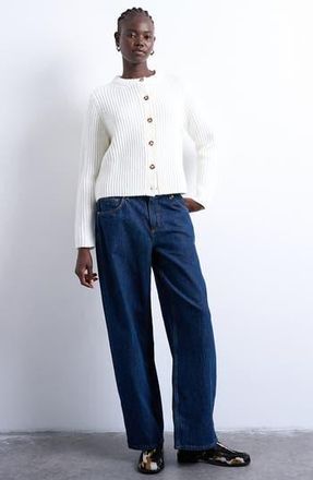 Topshop Shaker Stitch Relaxed Cardigan in White at Nordstrom Rack, Size X-Small