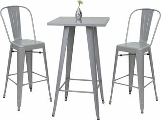 Hhg Hhg - Nunca Usado] Set Mesa De Bar + 2x Taburetes De Bar 866, Silla De Bar Mesa De Bar, Metal Dise&ntilde;o Industrial, Gris