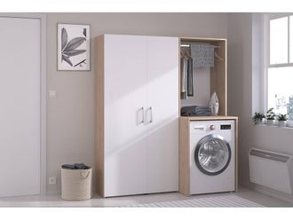 Vente-Unique Laundry Unit With Wardrobe & Double-Door Cabinet - Light Natural and in Light Oak