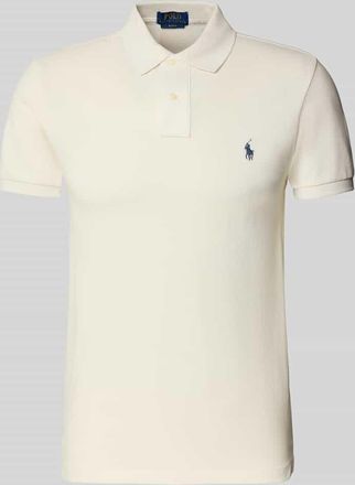 Polo Ralph Lauren Poloshirt mit Label-Stitching in Beige Melange, Gr&ouml;&szlig;e L