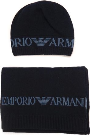 Emporio Armani Sjaal en muts set - Heren - Hoeden - Blauw - ONE Size - Accessoires