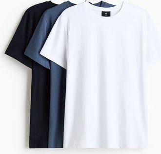 H&M 3-pack Slim Fit T-shirts in Navy Blue/dusty Blue/white at Nordstrom, Size X-Small