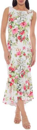 Marina Rossini Printed Crepe High-Low Maxi Dress in White Multi at Nordstrom Rack, Size X-Large