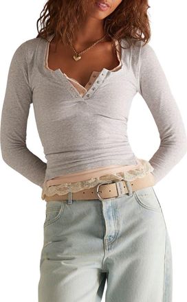 Free People Wide Awake Jersey Henley in Heather Gray at Nordstrom, Size X-Small