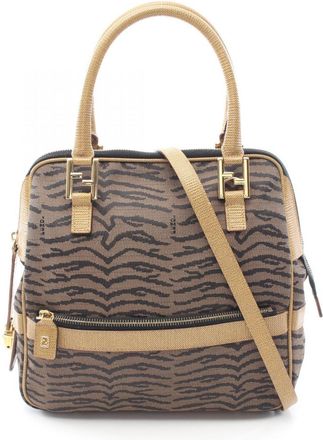 Fendi Black Brown Canvas Leather Handbag Tote Bag (Pre-Owned)