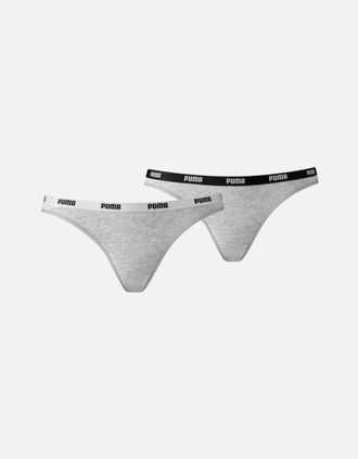 Puma Womens 2-Pack Classic Logo Low-Rise Bikini Briefs, Grey Melange - Size: 16