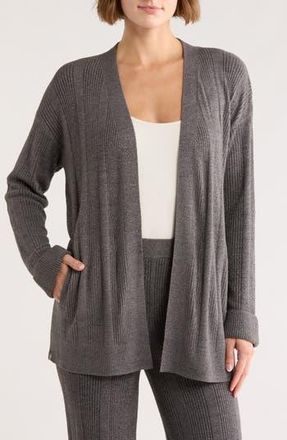 Barefoot Dreams CozyChic Ultra Lite Variegated Rib Open Cardigan in Carbon at Nordstrom Rack, Size X-Large