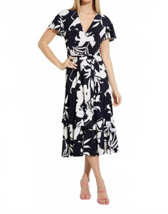 Joseph Ribkoff Faux Wrap Dress In Navy Print