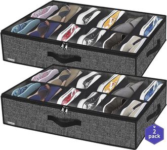 No Brand Cajas De Almacenamiento De Zapatos Para Debajo De La Cama - Juego De 2 Para 12-24 Pares - Soluci&oacute;n De Almacenamiento Transpirable Con Ventana Transpar