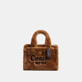 Coach Womens Cargo Tote Bag 20 In Shearling - Brown Leather - One Size