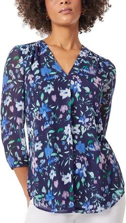 Jones New York Tunic Top Womens Navy Multi Floral V-Neck Blouse FTS1186