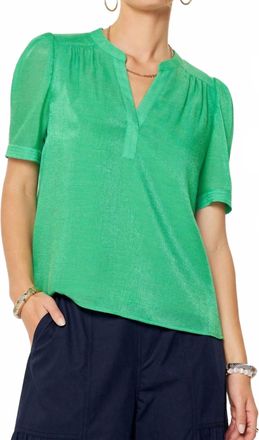 Current Air Split Neck Short Sleeve Blouse In Cool Aloe