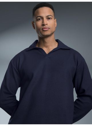 Trigema Poloshirt TRIGEMA TRIGEMA Langarm Poloshirt ohne Knopfleiste in Waffeloptik, Herren, Gr. XXL, blau (navy), 100% Baumwolle, Basic, Shirts Poloshirt