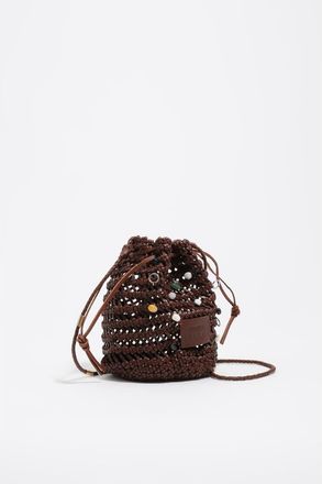 Bimba & Lola Mini Plaited Crochet Leather Bag in Nut at Nordstrom