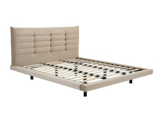 Vente-Unique Cama 160 x 200 cm con cabecero capiton&eacute; - Terciopelo - Beige - NISATIO