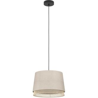 Eglo Eglo - Lampadario a Sospensione Vintage Tabley Acciaio Nero Legno 1 Luce E27