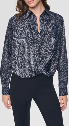 DKNY Print Twist Front Shirt in Moonlit Leopard at Nordstrom, Size X-Small