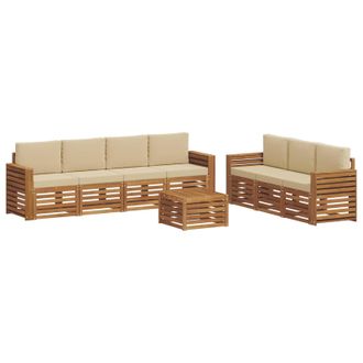 vidaXL Juegos De Sof&aacute;s 8 Pcs Natural Y Beige Madera De Acacia S&oacute;lida Vidaxl