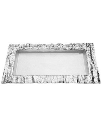 Alice Pazkus 17.5In Glass Rectangular Tray With Silver Design