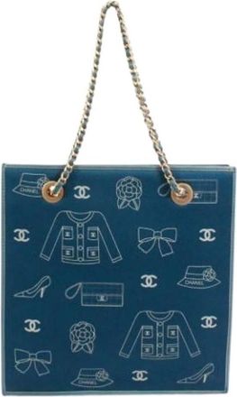 Chanel Pre-owned Canvas Shoulder Bag - Dames - Vintage Shopper - Blauw - ONE Size - Leer - Vintage