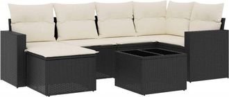 vidaXL Vidaxl - Set De Comedor De Jard&iacute;n 7 Pzas Y Cojines Rat&aacute;n Sint&eacute;tico Negro