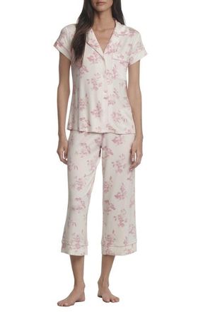 Eberjey Gisele Printed Short Sleeve Cropped Pajamas in Rose Garden/Pale Pink at Nordstrom, Size X-Small