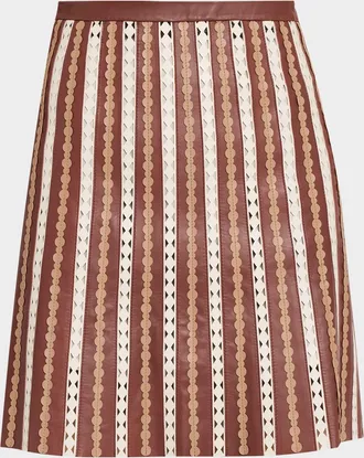 Yves Salomon Striped Mixed Media A-Line Skirt