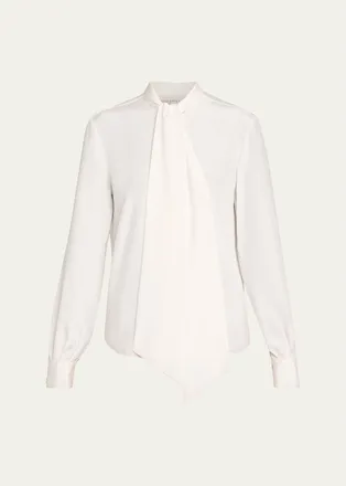 Lafayette 148 New York Tie-Neck Silk Georgette Blouse