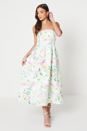 Oasis Womens Petite Floral Bandeau Ottoman Midi Dress - Lilac - Size 14 UK