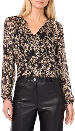 Vince Camuto Floral Metallic Stripe Satin Top in Rich Black at Nordstrom Rack, Size X-Small P